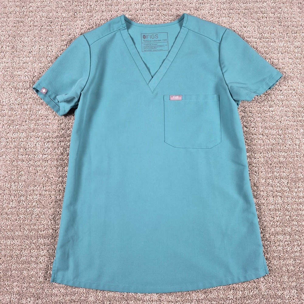 FIGS Womens XXS Catarina One-Pocket Scrub Top Lagoon Green Style FW1000